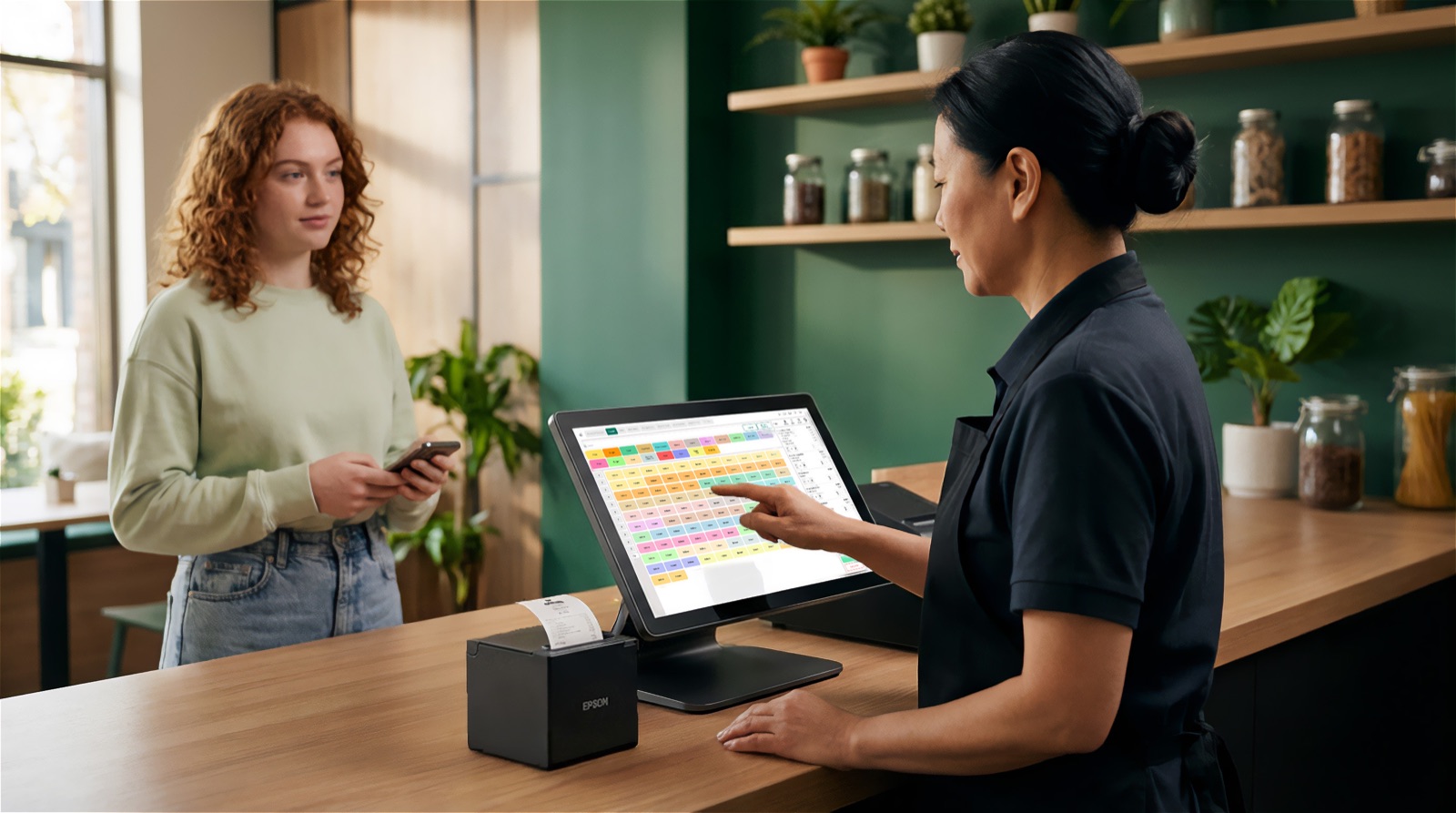 SIDES Kassensystem (POS) im Café-Betrieb mit Touch-Bedienung und Bondrucker